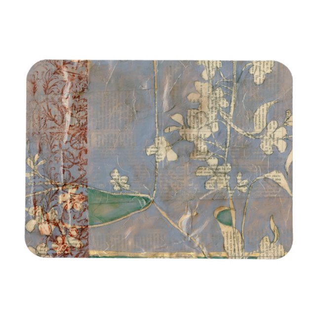 White Flowers on Newsprint Background Magnet (Horizontal)