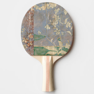 White Flowers on Newsprint Background Ping Pong Paddle