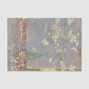 White Flowers on Newsprint Background Tissue Paper