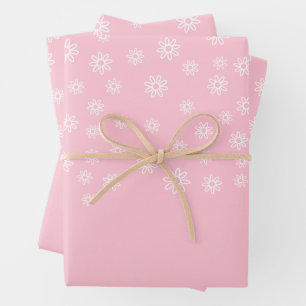White Flowers on Pastel Pink Wrapping Paper Sheet