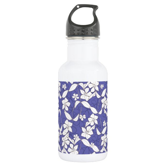 White Flowers on Periwinkle 532 Ml Water Bottle (Front)