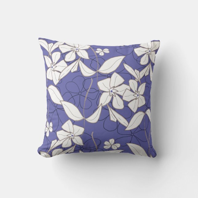 White Flowers on Periwinkle  Cushion (Front)