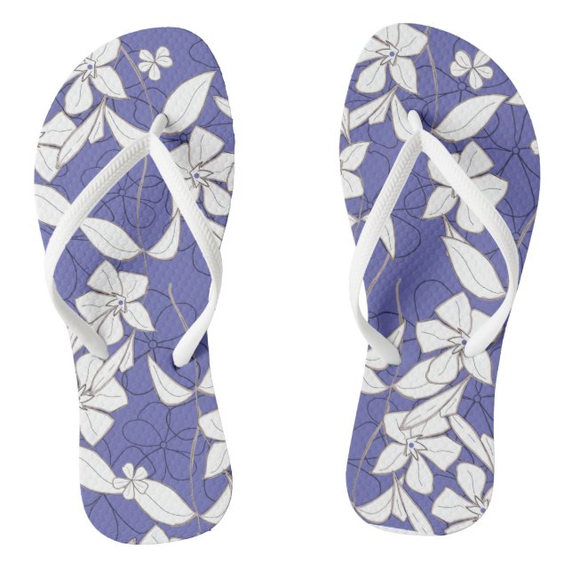 White Flowers on Periwinkle Flip Flops (Footbed)