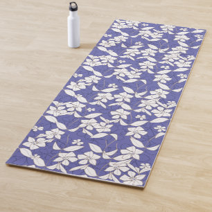 White Flowers on Periwinkle Lavender Yoga Mat