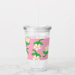 White flowers on pink acrylic tumbler