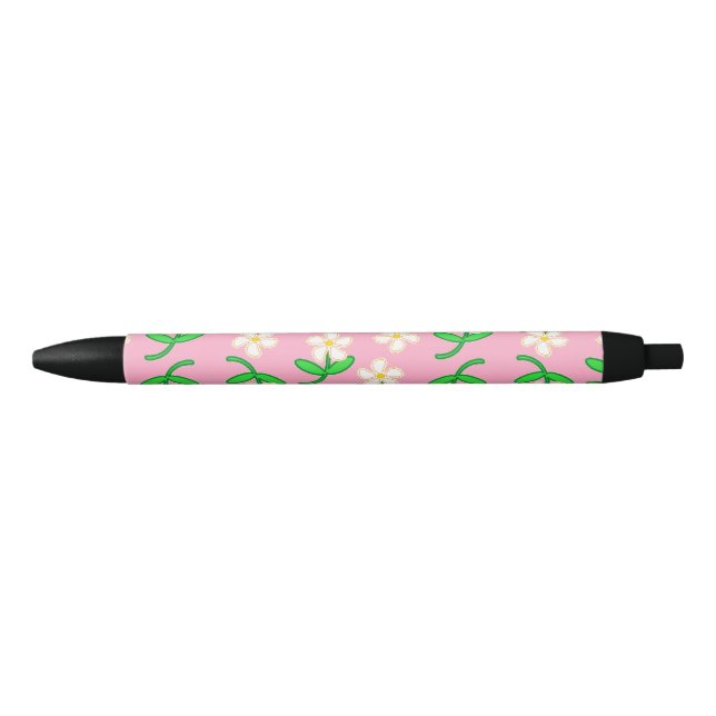 White flowers on pink black ink pen (Front)