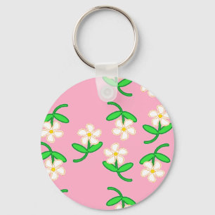 White flowers on pink key ring