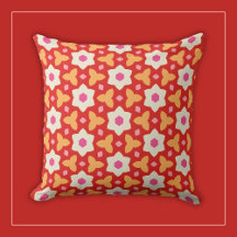 White Flowers on Red and Peach Geometric Floral