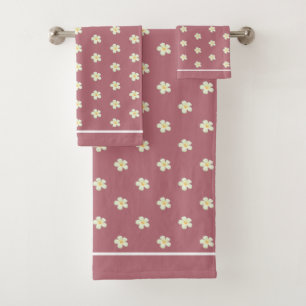 White Flowers on Rose Gold Bath Towel Set