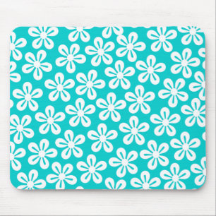 White Flowers On Turquoise Mousepad
