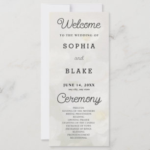 White Flowers Pale Yellow Wedding Program