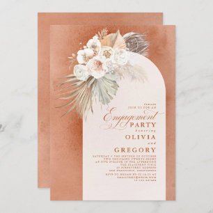 White Flowers Pampas Grass Boho Engagement Party Invitation