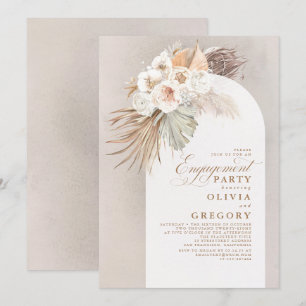 White Flowers Pampas Grass Boho Engagement Party Invitation