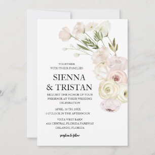 White Flowers Pampas Grass Greenery Succulent  Invitation
