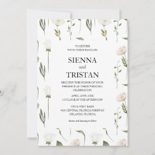 White Flowers Pampas Grass Greenery Succulent  Invitation