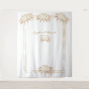 White Flowers Pampas Grass Photo Booth Wedding Tapestry