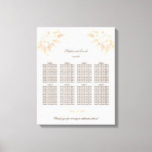 White Flowers Pampas Grass Wedding Seating Chart Canvas Print
