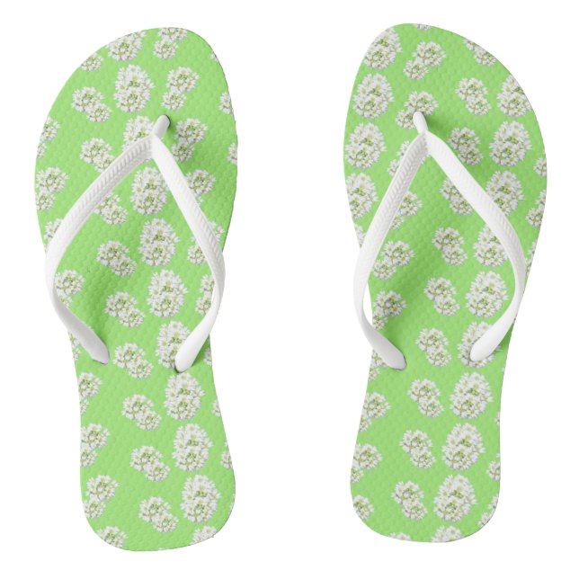 White Flowers Pattern Cust. Flip Flops (Footbed)