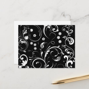 White Flowers, Pattern Of Flowers, Black And White Postcard