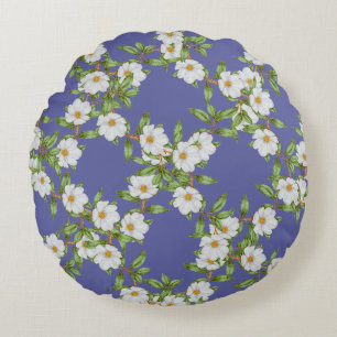 White Flowers Pattern Round Pillow