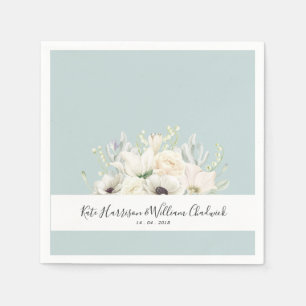 White Flowers Personalised Wedding Paper Napkin