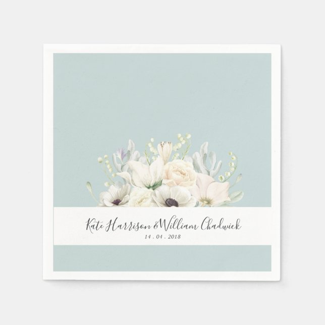 White Flowers |Personalised Wedding Paper Napkin (Front)