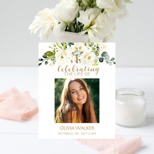 White flowers Photo Funeral Welcome Sign (Creator Uploaded)