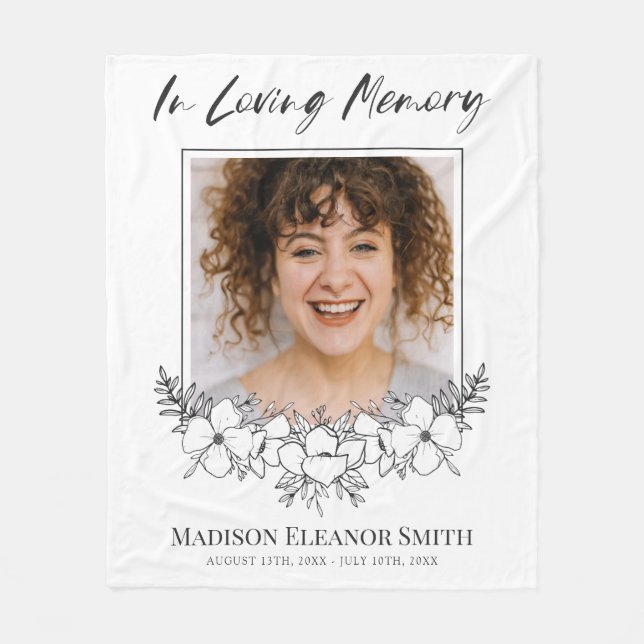 White Flowers Photo In Loving Memory Fleece Blanket (Front)