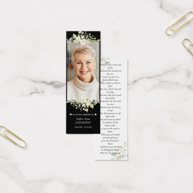 White Flowers Photo Memorial Funeral Poem Bookmark (Office)