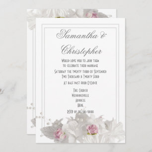 White flowers plain minimal wedding invitation