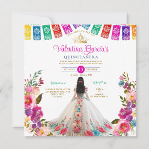 White Flowers Quinceañera 15 Anos Birthday  Invitation
