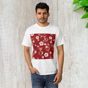 White Flowers Red Background T-Shirt