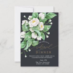 White Flowers Rehearsal Dinner   Invitation