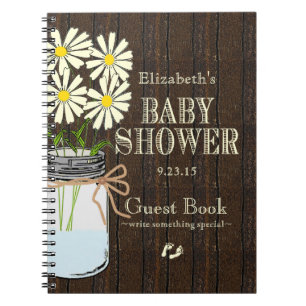 White Flowers Rustic Country Baby Shower GuestBook Notebook