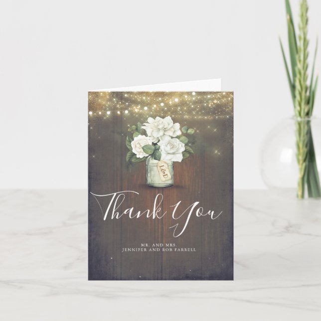 White Flowers Rustic Country Wedding Thank You (Front)
