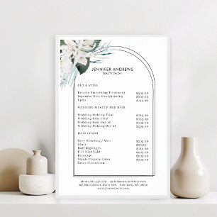 White Flowers Salon Price List Poster