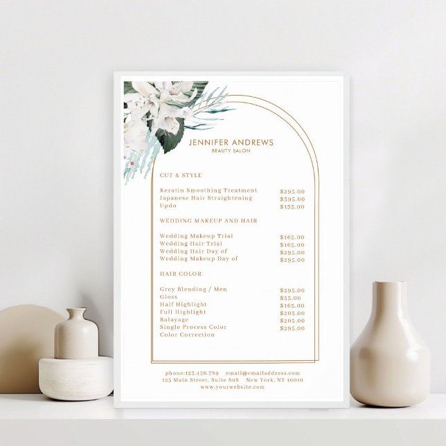 White Flowers Salon Price List Poster (White Flowers Salon Price List Poster)