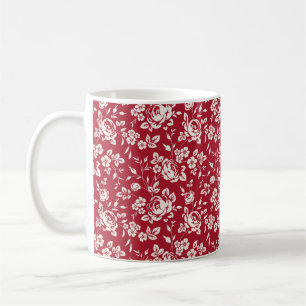 White flowers silhouette on red background. Seamle Coffee Mug