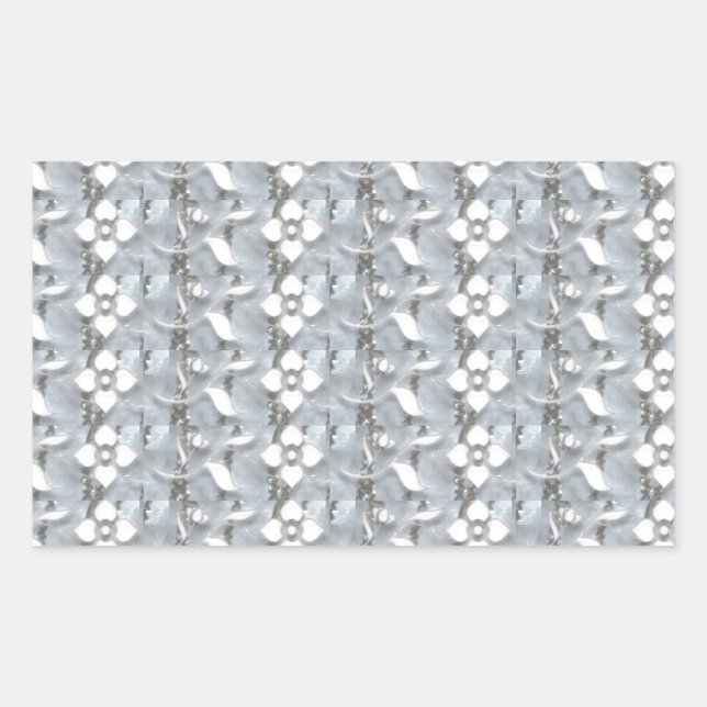 White Flowers Silver String Art NVN171 NavinJOSHI Rectangular Sticker (Front)