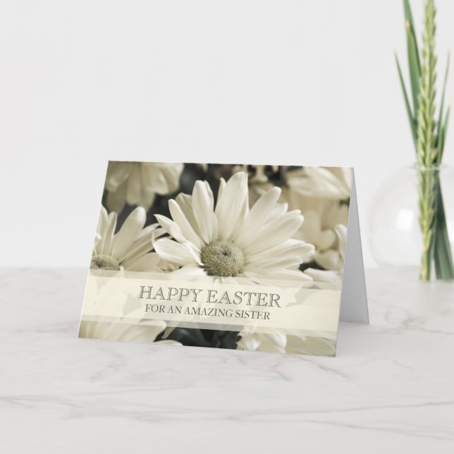 White Flowers Sister Happy Easter Holiday Card (Front)