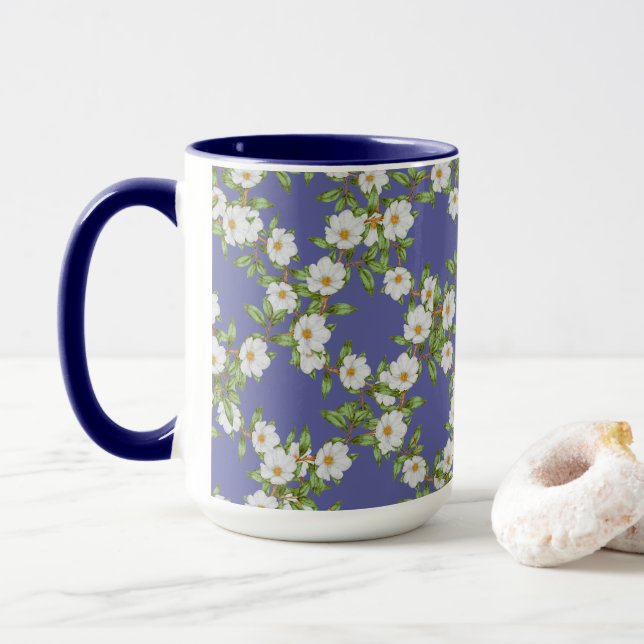 White Flowers Spiral In Garden Mug (With Donut)