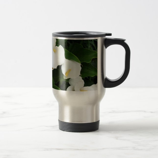 White flowers Stainless Steel  Travel/Commuter Mug (Right)