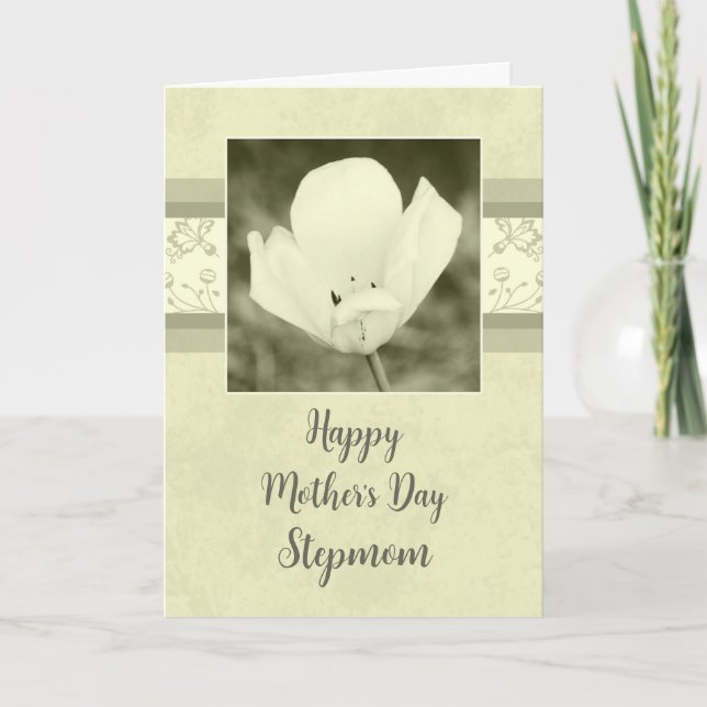 White Flowers Stepmom Happy Mother's Day Card (Front)