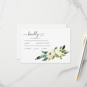 White Flowers Swash Wedding RSVP Card