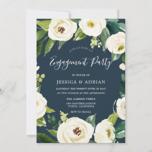 White Flowers Turquoise Engagement Party Invite