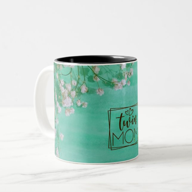White Flowers Twin Mum  Two-Tone Coffee Mug (Front Left)