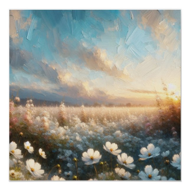 White Flowers Under a Beautiful Sky Poster (Front)