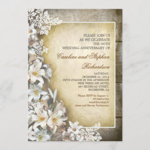 white flowers vintage anniversary invitations