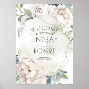 White Flowers Vintage Watercolor Wedding Poster