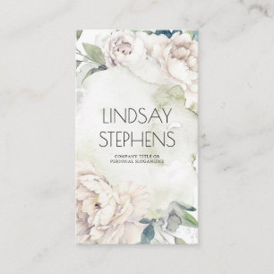 White Flowers Vintage Watercolors Elegant Neutral Business Card